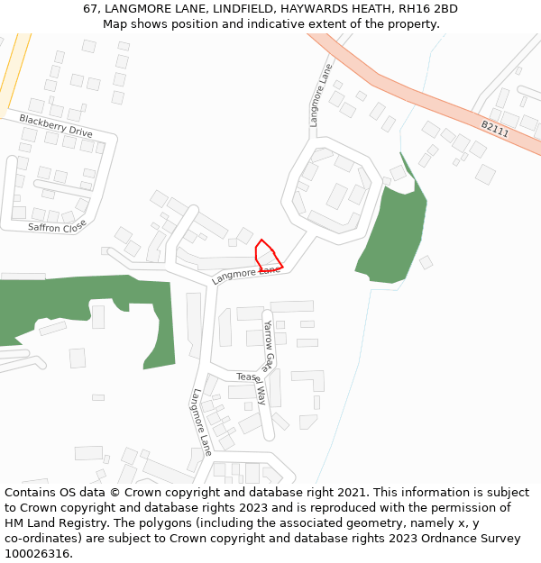 67, LANGMORE LANE, LINDFIELD, HAYWARDS HEATH, RH16 2BD: Location map and indicative extent of plot