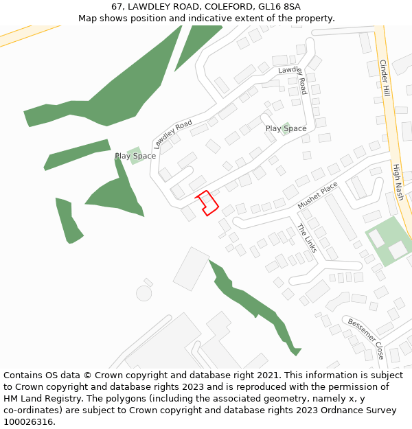 67, LAWDLEY ROAD, COLEFORD, GL16 8SA: Location map and indicative extent of plot