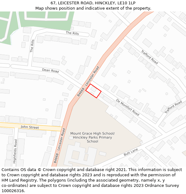 67, LEICESTER ROAD, HINCKLEY, LE10 1LP: Location map and indicative extent of plot