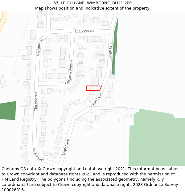 67, LEIGH LANE, WIMBORNE, BH21 2PP: Location map and indicative extent of plot