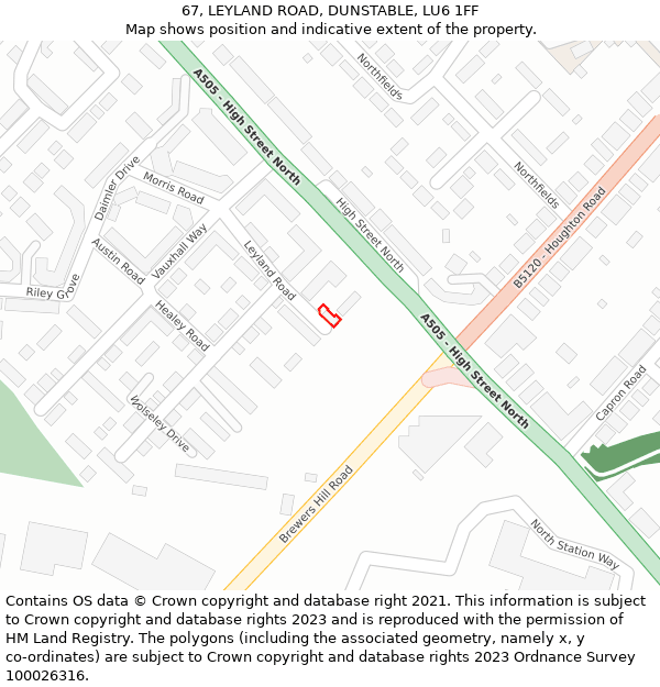 67, LEYLAND ROAD, DUNSTABLE, LU6 1FF: Location map and indicative extent of plot