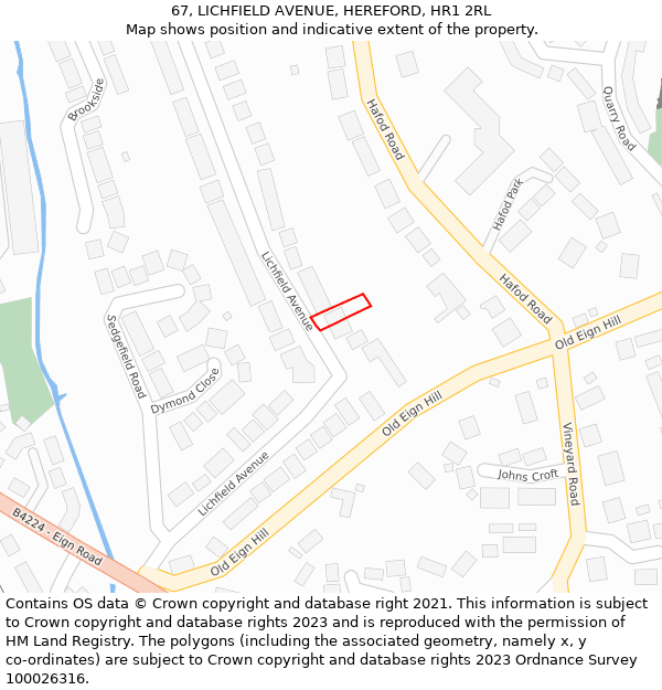 67, LICHFIELD AVENUE, HEREFORD, HR1 2RL: Location map and indicative extent of plot
