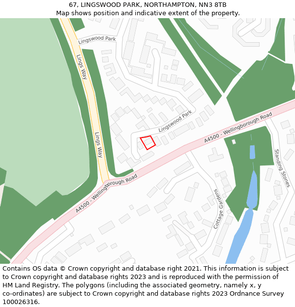 67, LINGSWOOD PARK, NORTHAMPTON, NN3 8TB: Location map and indicative extent of plot