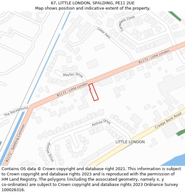 67, LITTLE LONDON, SPALDING, PE11 2UE: Location map and indicative extent of plot