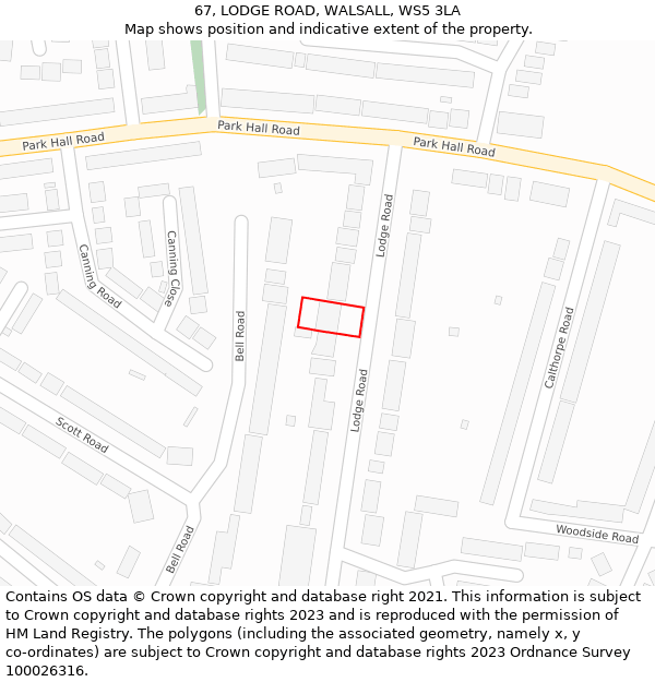 67, LODGE ROAD, WALSALL, WS5 3LA: Location map and indicative extent of plot