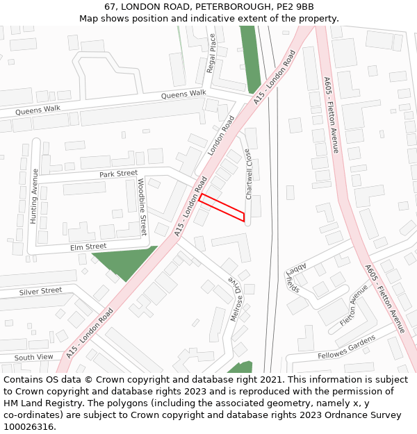 67, LONDON ROAD, PETERBOROUGH, PE2 9BB: Location map and indicative extent of plot