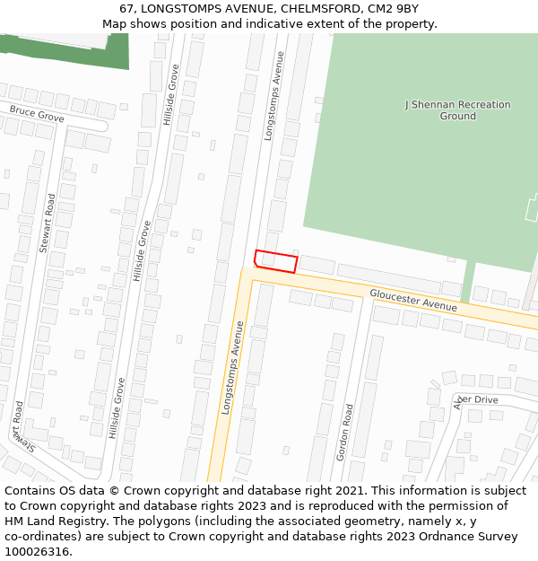 67, LONGSTOMPS AVENUE, CHELMSFORD, CM2 9BY: Location map and indicative extent of plot