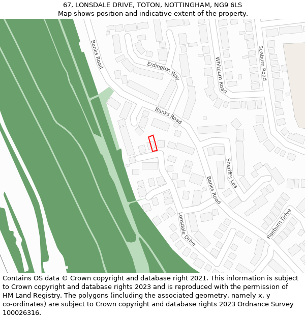 67, LONSDALE DRIVE, TOTON, NOTTINGHAM, NG9 6LS: Location map and indicative extent of plot