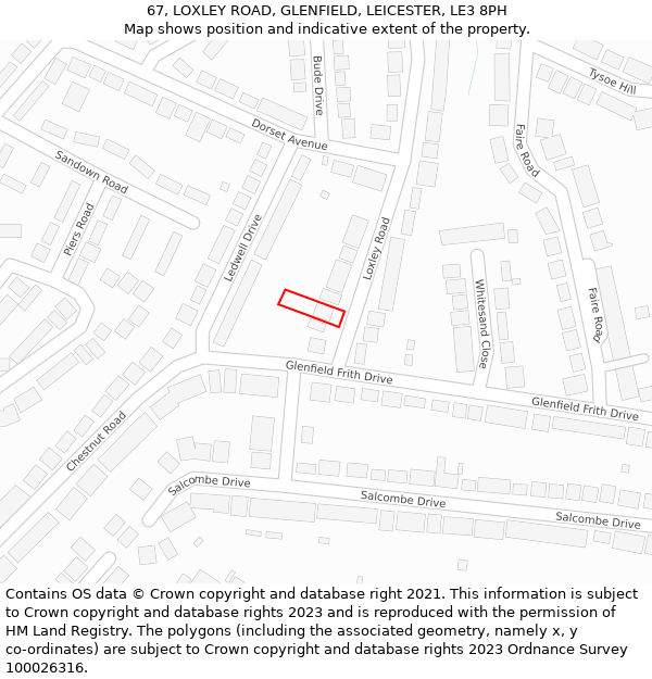 67, LOXLEY ROAD, GLENFIELD, LEICESTER, LE3 8PH: Location map and indicative extent of plot