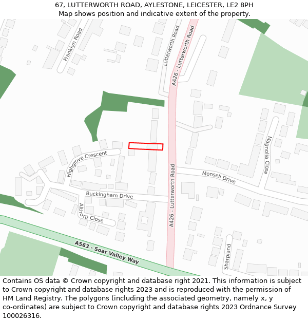 67, LUTTERWORTH ROAD, AYLESTONE, LEICESTER, LE2 8PH: Location map and indicative extent of plot
