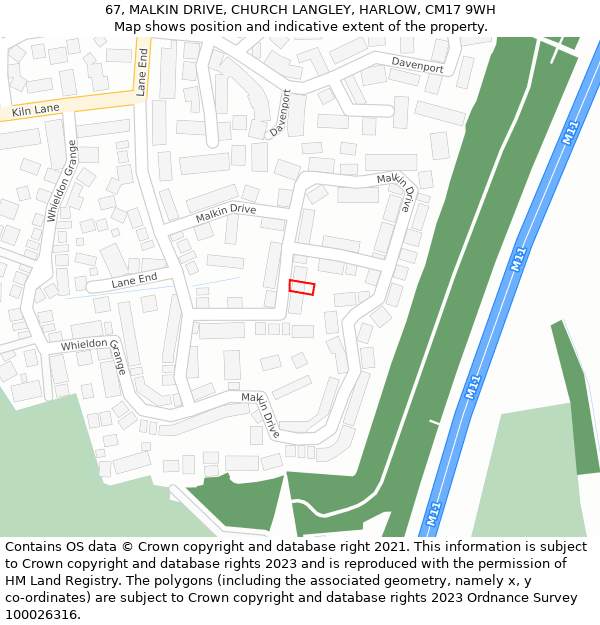 67, MALKIN DRIVE, CHURCH LANGLEY, HARLOW, CM17 9WH: Location map and indicative extent of plot
