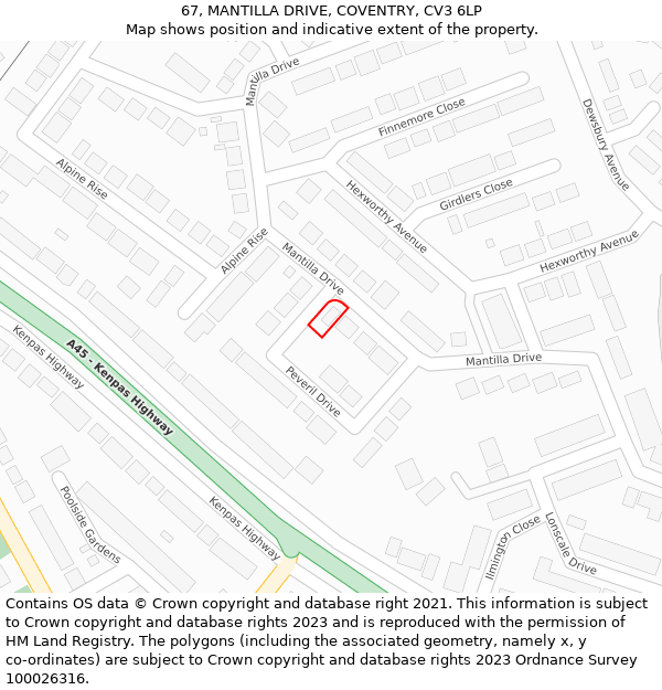 67, MANTILLA DRIVE, COVENTRY, CV3 6LP: Location map and indicative extent of plot