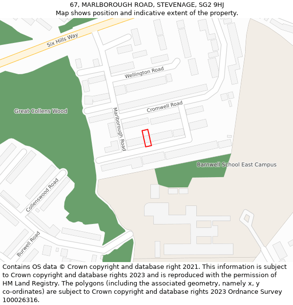 67, MARLBOROUGH ROAD, STEVENAGE, SG2 9HJ: Location map and indicative extent of plot