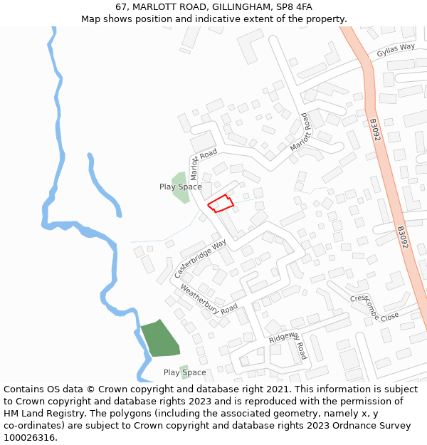 67, MARLOTT ROAD, GILLINGHAM, SP8 4FA: Location map and indicative extent of plot