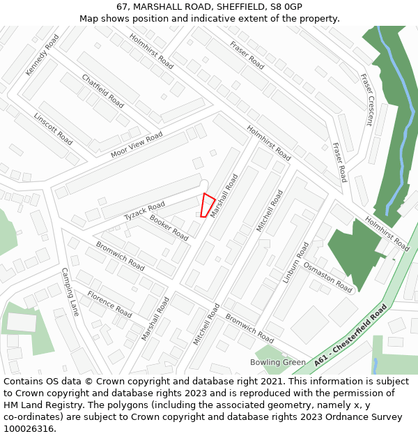67, MARSHALL ROAD, SHEFFIELD, S8 0GP: Location map and indicative extent of plot