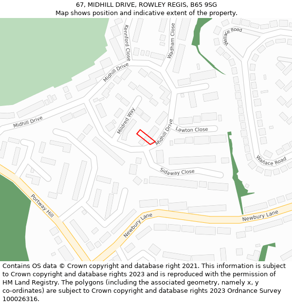 67, MIDHILL DRIVE, ROWLEY REGIS, B65 9SG: Location map and indicative extent of plot