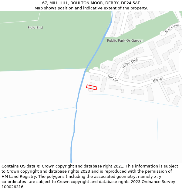67, MILL HILL, BOULTON MOOR, DERBY, DE24 5AF: Location map and indicative extent of plot