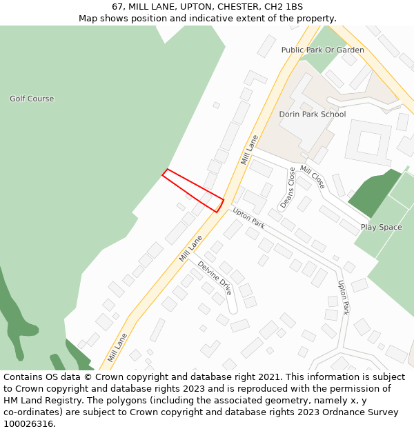 67, MILL LANE, UPTON, CHESTER, CH2 1BS: Location map and indicative extent of plot
