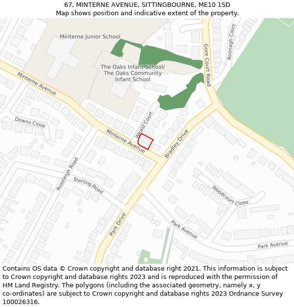 67, MINTERNE AVENUE, SITTINGBOURNE, ME10 1SD: Location map and indicative extent of plot