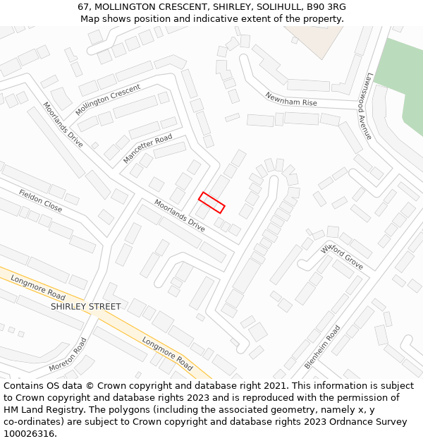 67, MOLLINGTON CRESCENT, SHIRLEY, SOLIHULL, B90 3RG: Location map and indicative extent of plot