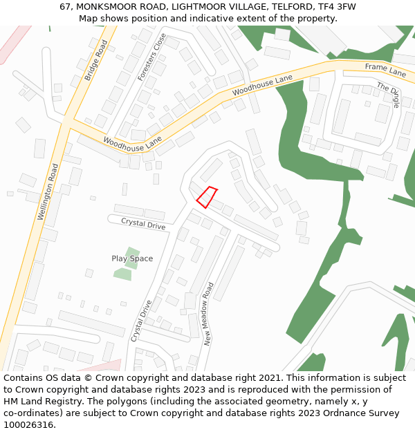 67, MONKSMOOR ROAD, LIGHTMOOR VILLAGE, TELFORD, TF4 3FW: Location map and indicative extent of plot