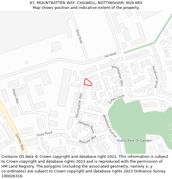 67, MOUNTBATTEN WAY, CHILWELL, NOTTINGHAM, NG9 6RX: Location map and indicative extent of plot