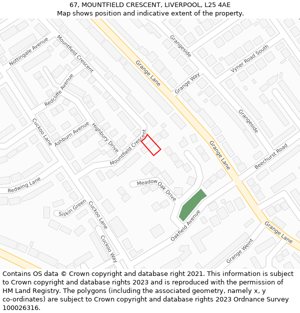 67, MOUNTFIELD CRESCENT, LIVERPOOL, L25 4AE: Location map and indicative extent of plot