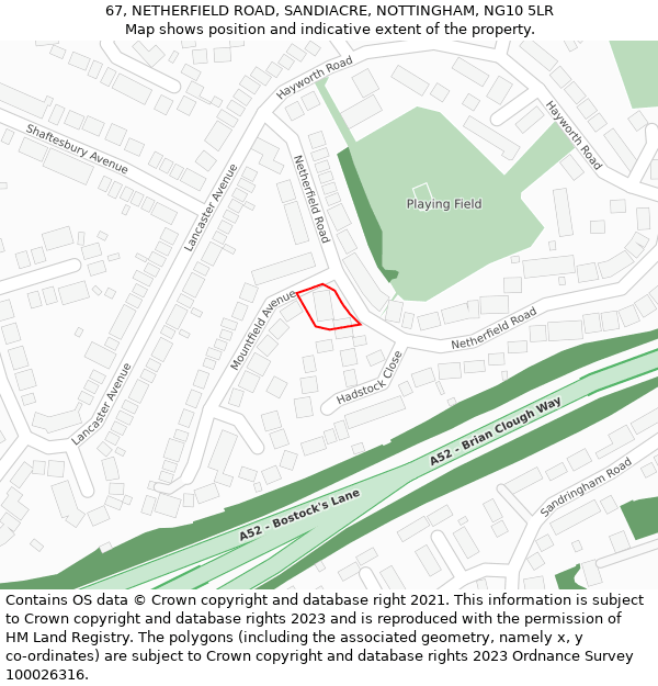 67, NETHERFIELD ROAD, SANDIACRE, NOTTINGHAM, NG10 5LR: Location map and indicative extent of plot