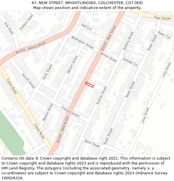 67, NEW STREET, BRIGHTLINGSEA, COLCHESTER, CO7 0DD: Location map and indicative extent of plot