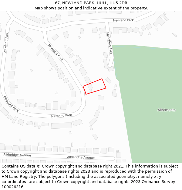 67, NEWLAND PARK, HULL, HU5 2DR: Location map and indicative extent of plot