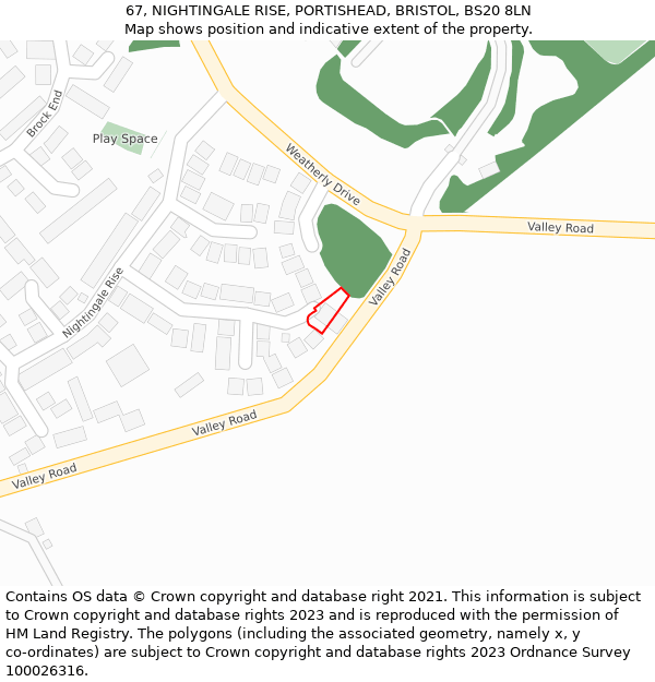 67, NIGHTINGALE RISE, PORTISHEAD, BRISTOL, BS20 8LN: Location map and indicative extent of plot