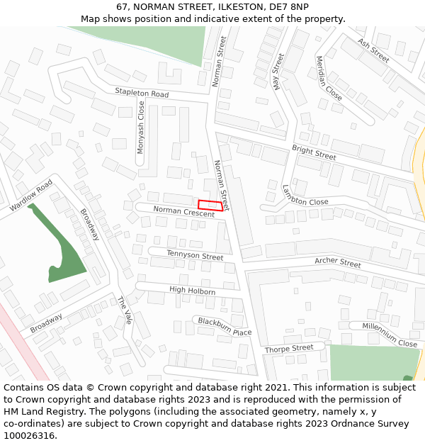 67, NORMAN STREET, ILKESTON, DE7 8NP: Location map and indicative extent of plot