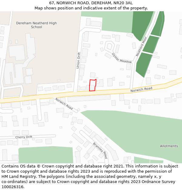 67, NORWICH ROAD, DEREHAM, NR20 3AL: Location map and indicative extent of plot