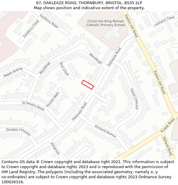 67, OAKLEAZE ROAD, THORNBURY, BRISTOL, BS35 2LP: Location map and indicative extent of plot