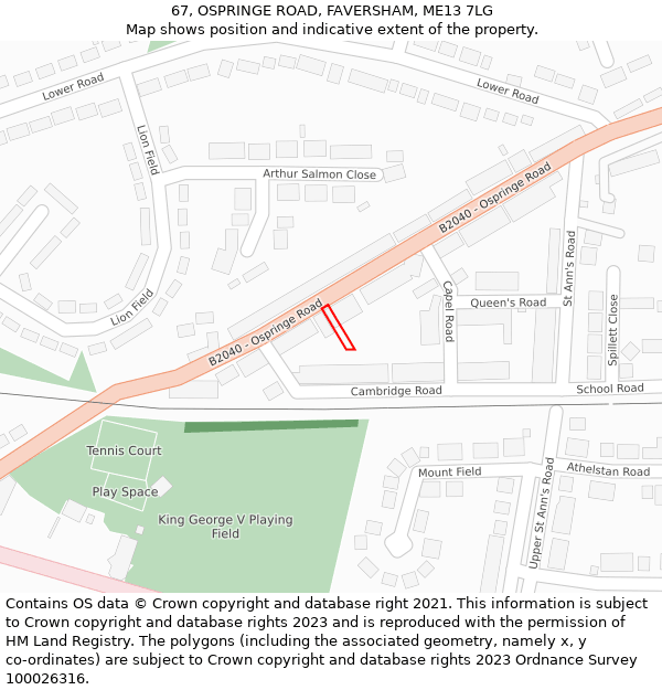 67, OSPRINGE ROAD, FAVERSHAM, ME13 7LG: Location map and indicative extent of plot