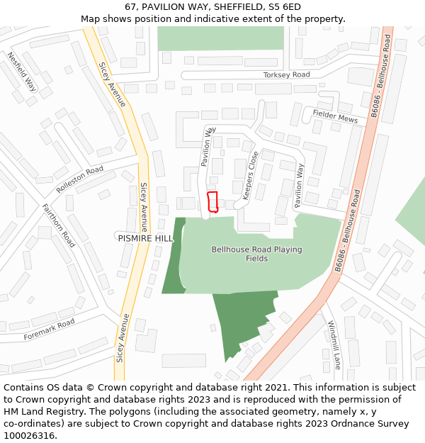 67, PAVILION WAY, SHEFFIELD, S5 6ED: Location map and indicative extent of plot