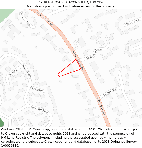 67, PENN ROAD, BEACONSFIELD, HP9 2LW: Location map and indicative extent of plot