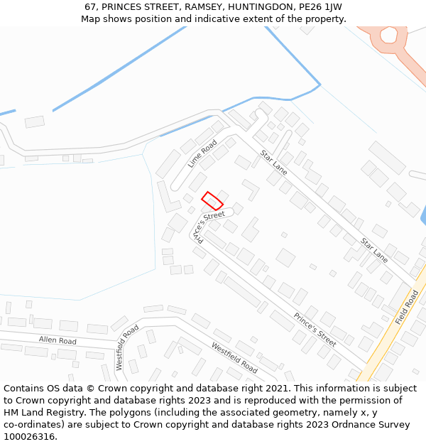 67, PRINCES STREET, RAMSEY, HUNTINGDON, PE26 1JW: Location map and indicative extent of plot