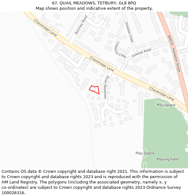 67, QUAIL MEADOWS, TETBURY, GL8 8PQ: Location map and indicative extent of plot