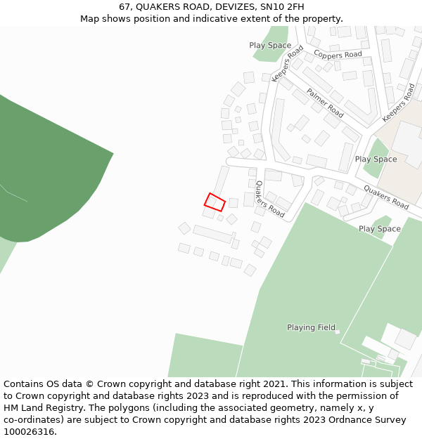 67, QUAKERS ROAD, DEVIZES, SN10 2FH: Location map and indicative extent of plot