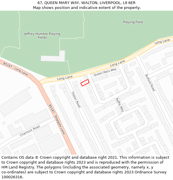 67, QUEEN MARY WAY, WALTON, LIVERPOOL, L9 6ER: Location map and indicative extent of plot