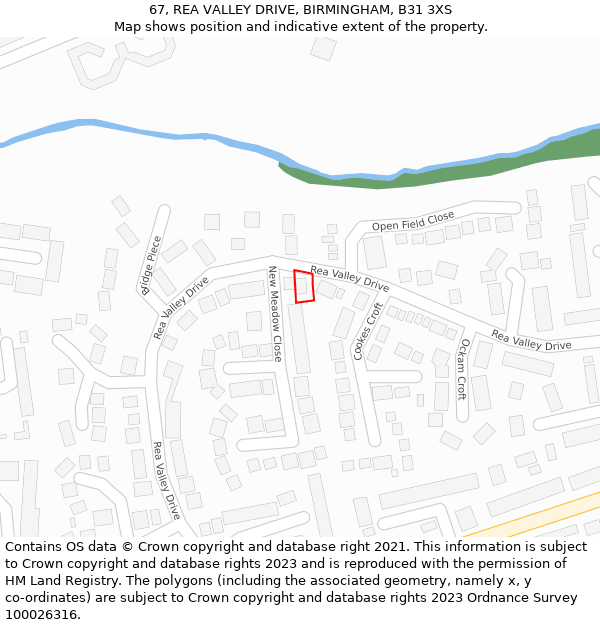 67, REA VALLEY DRIVE, BIRMINGHAM, B31 3XS: Location map and indicative extent of plot