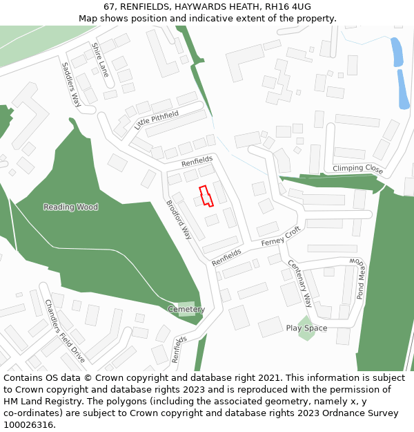 67, RENFIELDS, HAYWARDS HEATH, RH16 4UG: Location map and indicative extent of plot