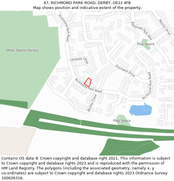 67, RICHMOND PARK ROAD, DERBY, DE22 4FB: Location map and indicative extent of plot