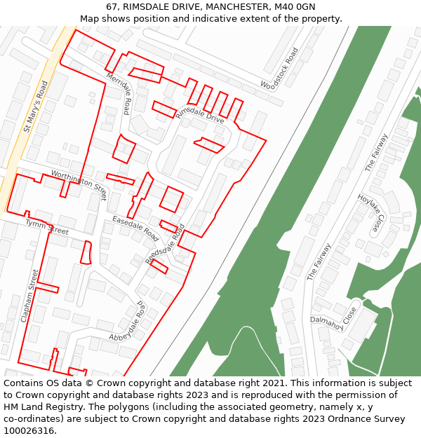 67, RIMSDALE DRIVE, MANCHESTER, M40 0GN: Location map and indicative extent of plot