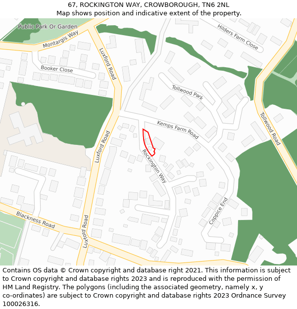 67, ROCKINGTON WAY, CROWBOROUGH, TN6 2NL: Location map and indicative extent of plot