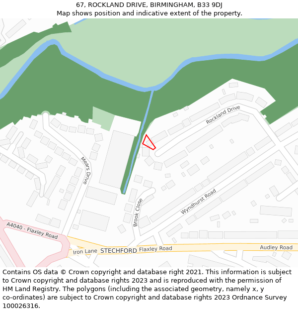 67, ROCKLAND DRIVE, BIRMINGHAM, B33 9DJ: Location map and indicative extent of plot