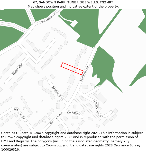 67, SANDOWN PARK, TUNBRIDGE WELLS, TN2 4RT: Location map and indicative extent of plot