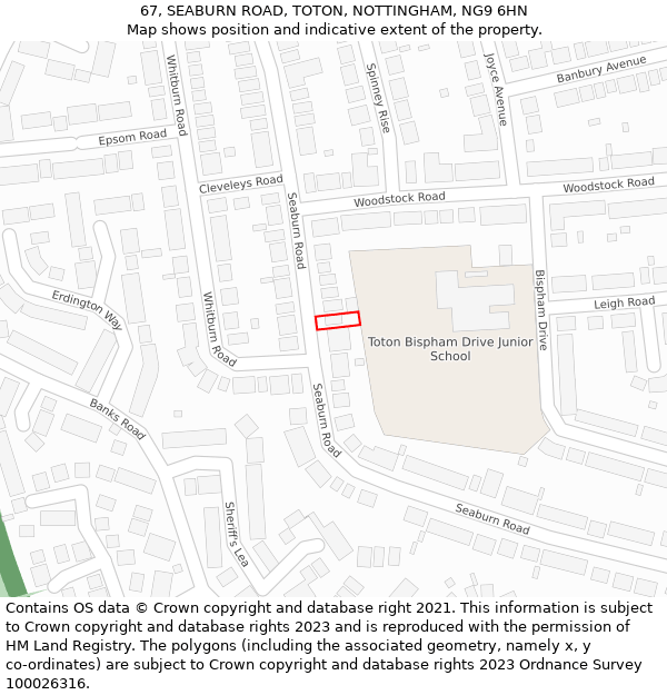 67, SEABURN ROAD, TOTON, NOTTINGHAM, NG9 6HN: Location map and indicative extent of plot