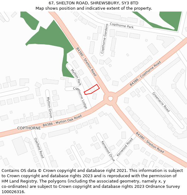 67, SHELTON ROAD, SHREWSBURY, SY3 8TD: Location map and indicative extent of plot